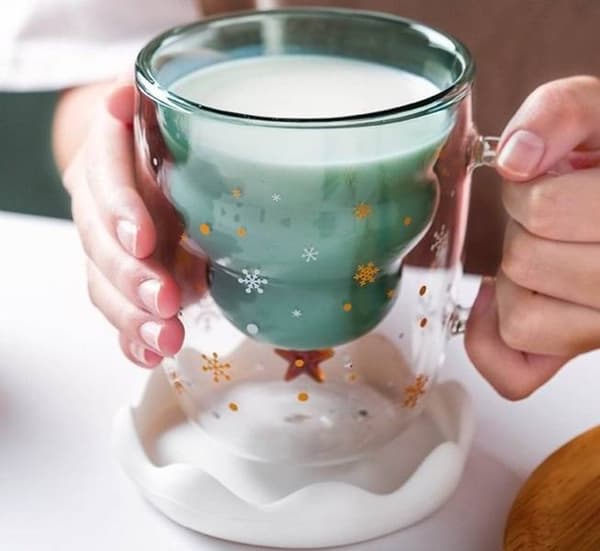 Dobbeltvægget glas med juletræ 300 ml