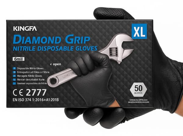 Handsker Nitril Tykke GRIP Sorte 85G KINGFA 50 stk - Størrelse XL