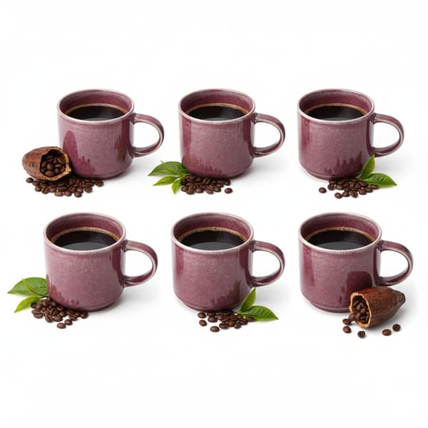 KAFFE- OCH TEMUGGAR MUGGSETS 6 DELAR 350 ml LILA-PLOMMONI KERAMIK