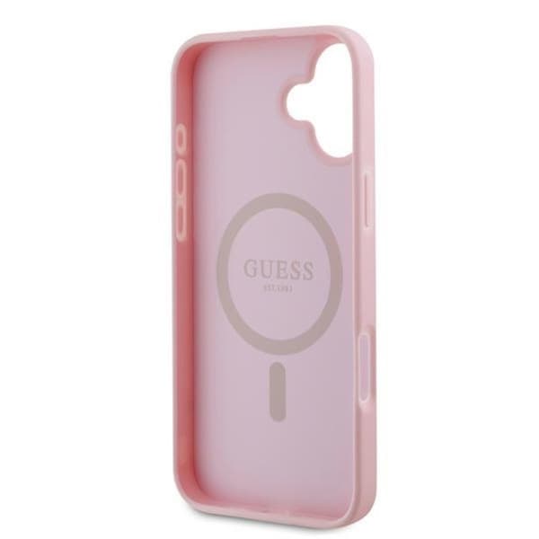 Guess Grained Ring MagSafe - iPhone 16 Plus-skal (rosa)