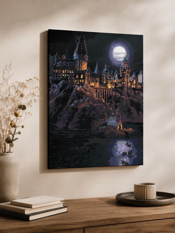 Målning med siffror med ram Hogwarts på natten 40x50 cm