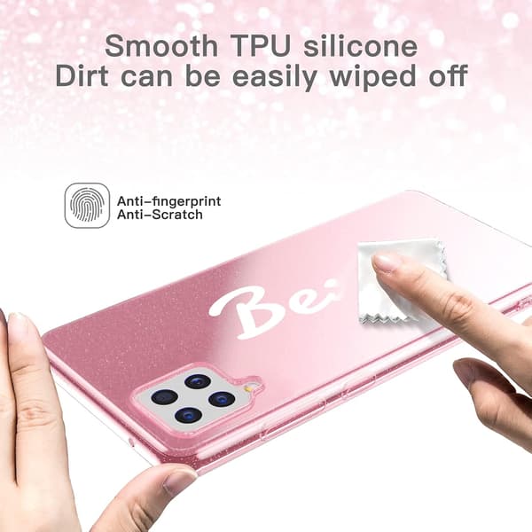 ETUI TIL SAMSUNG GALAXY A42 5G SILIKONE PINK GLITTER + LINSER