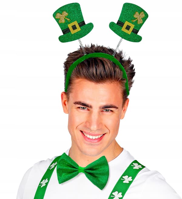 St. Patricks dag-sæt: Grønt pandebånd, hat og alf-sløjfe