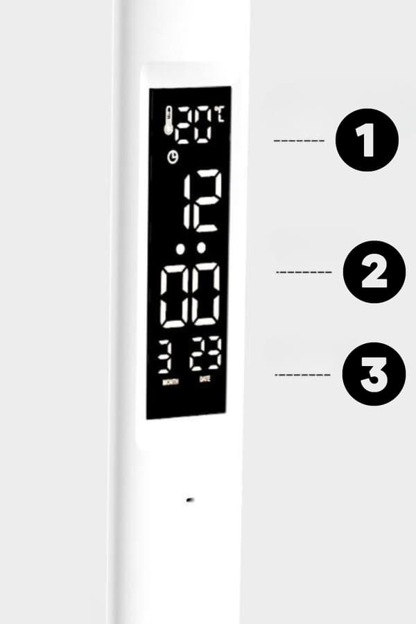Vit LED skrivbordslampa med klockdisplay för barn