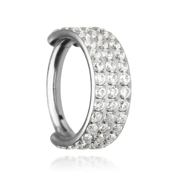 Titanium clicker ring med tre rækker af cubic zircons - sølv - TK-040 1.2/6