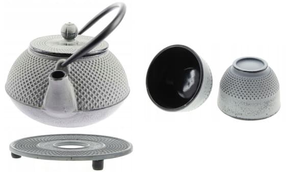 Støbejernskedel 0,8 l med infuser + tesæt til 2 kopper