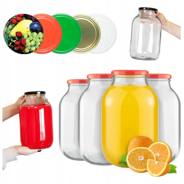 6X GLAS 4L KONSERVERINGSLIKØR + LÅG fi100