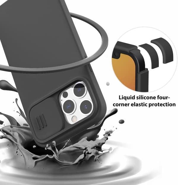 SILIKONEETUIS TIL APPLE IPHONE 13 PRO MAX SORT KAMERACOVER A2484 A2641