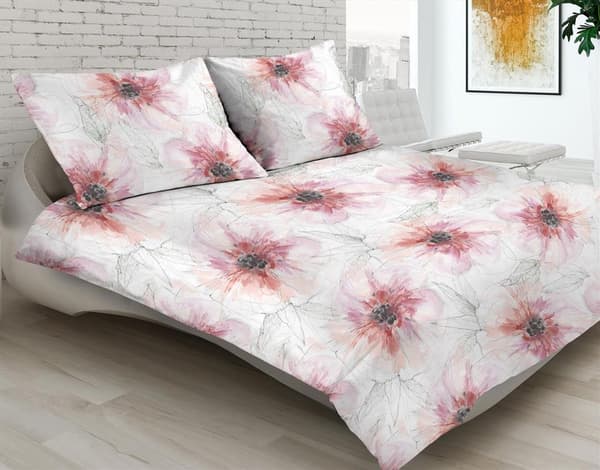 Matex PREMIUM satin sengetøj 220x200 Lyserøde blomster