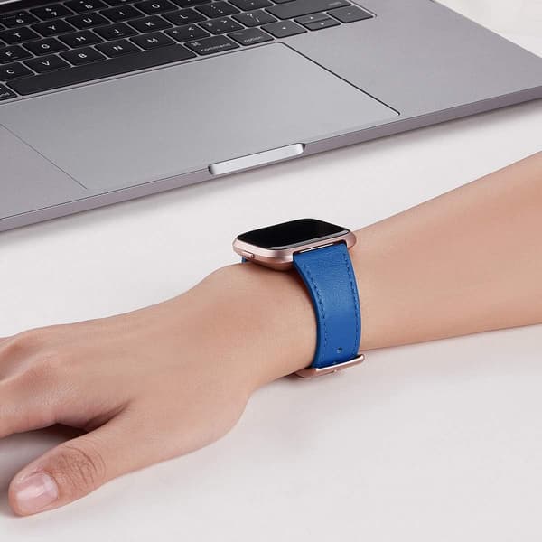 Fitbit Versa/Versa 2/Lite/SE -kellohihna, sininen, aitoa nahkaa