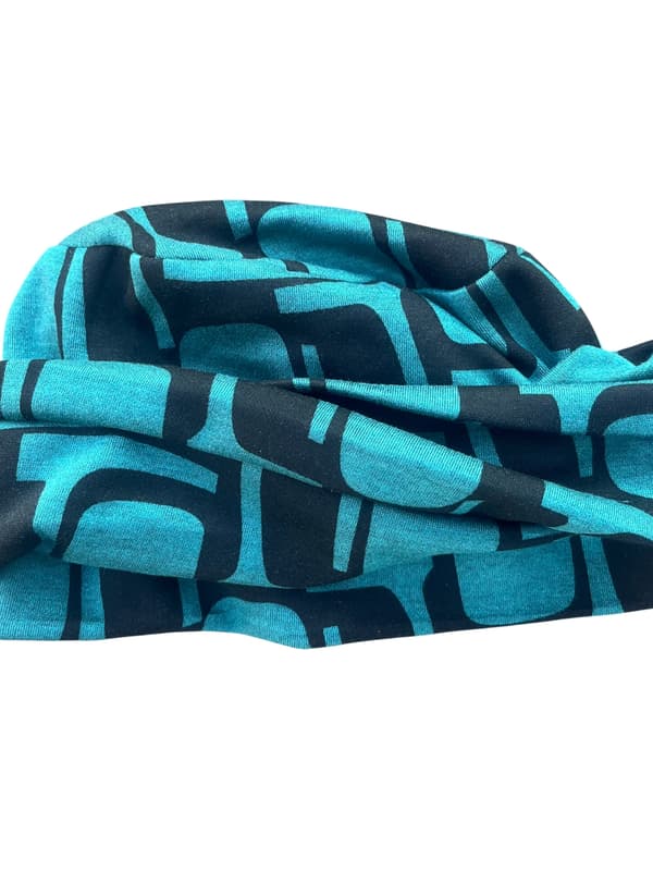 Varm vintermössa, Aurora 453 turban med pannband - blått foder