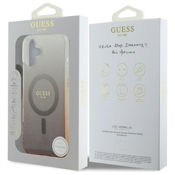 Guess IML Glitter Gradient MagSafe - iPhone 16 -kotelo (ruskea)