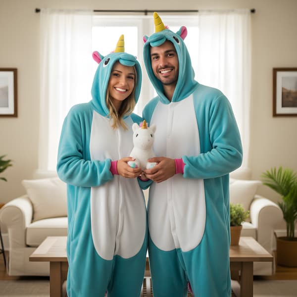Kigurumi-pyjamas blå enhörning 145-155 cm
