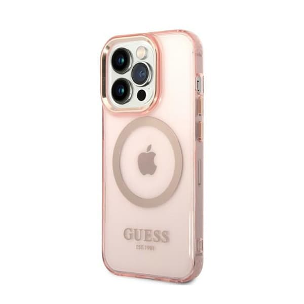 Guess Gold Outline Translucent MagSafe - iPhone 14 Pro-skal (rosa)