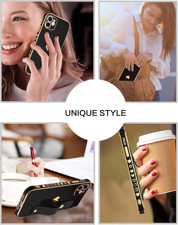 APPLE IPHONE 12 SILIKONE ETUI SORT GULD RAMME HOLDER A2172