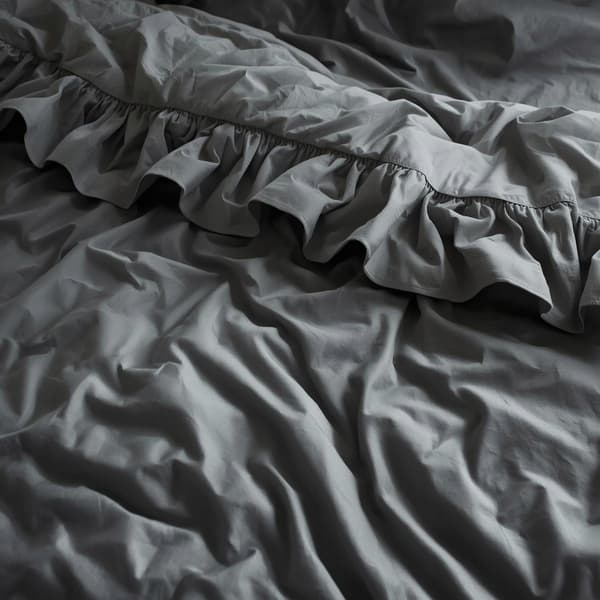 Sänkylakka reunuksin - Tummanharmaa Peite 160x200cm