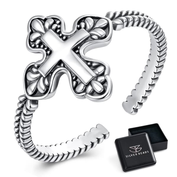 Justerbar silverring med kors, silver 925