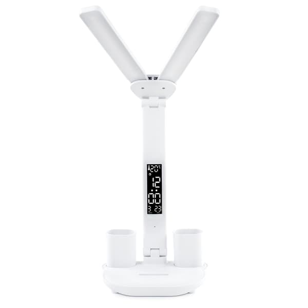 LED-skrivbordslampa med display, ritningsklocka, dubbel temperatur
