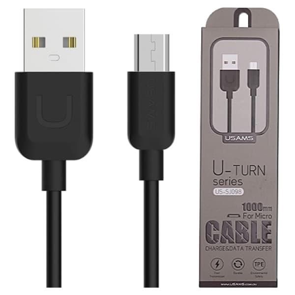 USAMS U-Turn microUSB-kaapeli, 1m, musta, 2A, MICUSBXD01 (US-SJ098)