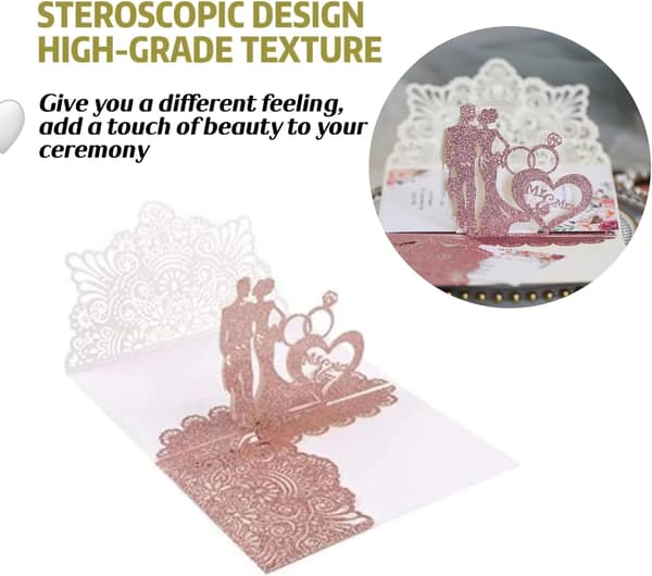 3D BRYLLUPSINVITATION MED LYSERØD GLITTER + KUVERT