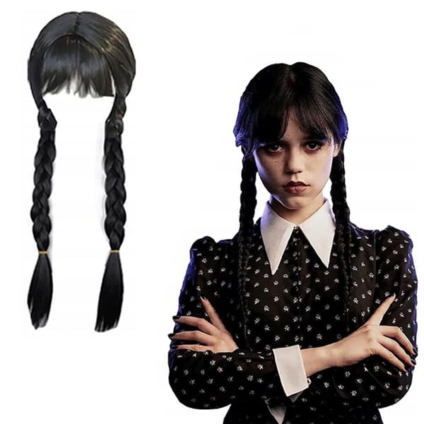 Wednesday Addams Svarta Flätor Peruk