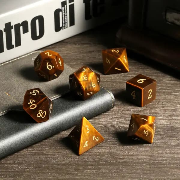 Tiger's Eye RPG-tärningar, set med 7 kristalltärningar