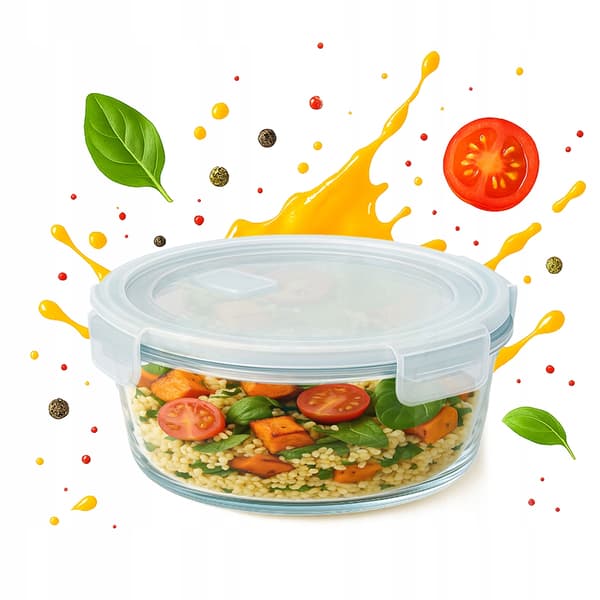 Hermetisk rund glasbehållare 950 ml för mat, middag, lunch