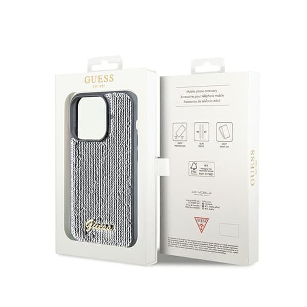 Guess Sequin Script Metal - iPhone 14 Pro Max cover (sølv)