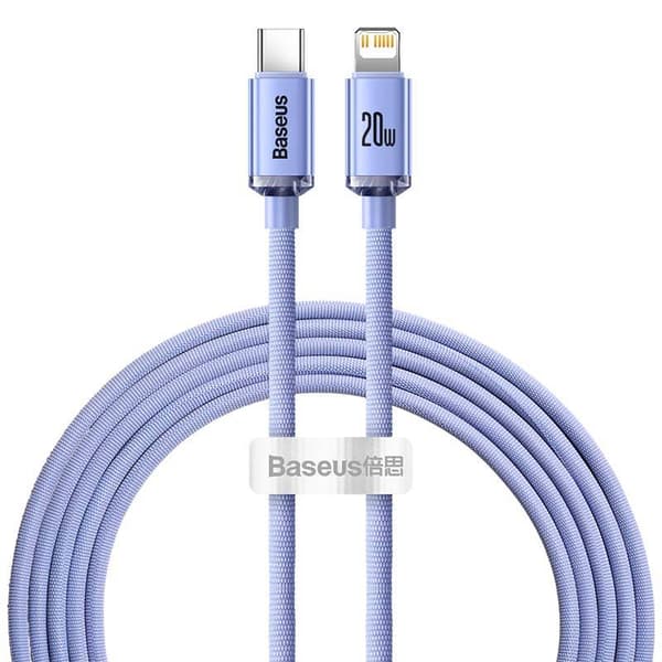 Baseus Crystal USB-C - Lightning -kaapeli, 20W, PD, 2m (violetti)