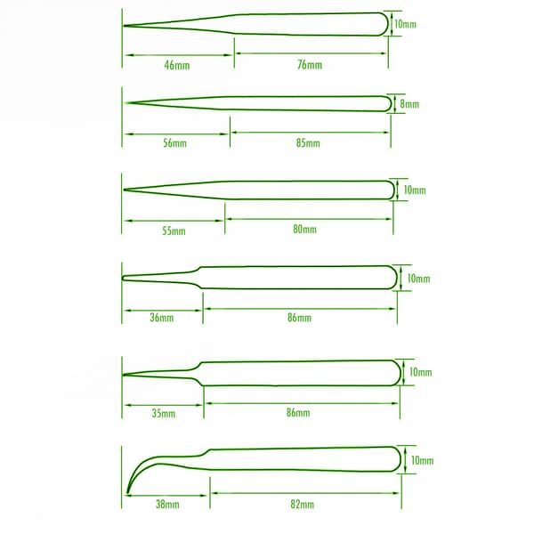 Set med 6 precision-ESD-pincetter