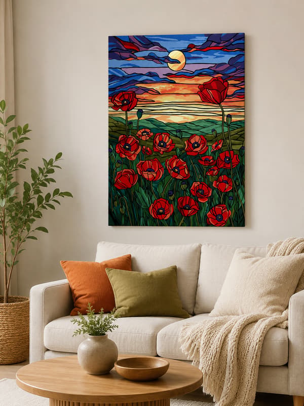 Målning med siffror med ram vallmo 40x50 cm