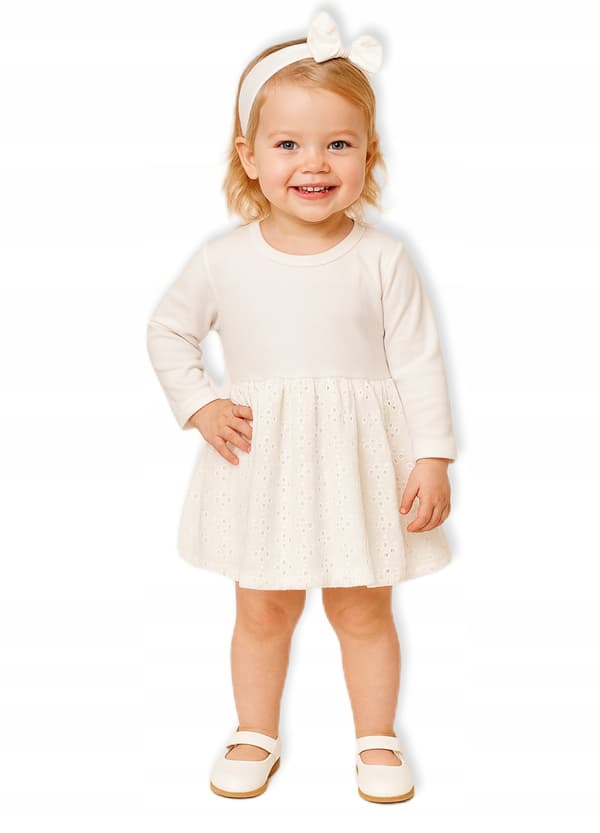Bodysuitklänning BODYSUIT storlek 104 långärmad BRODERAD VIT