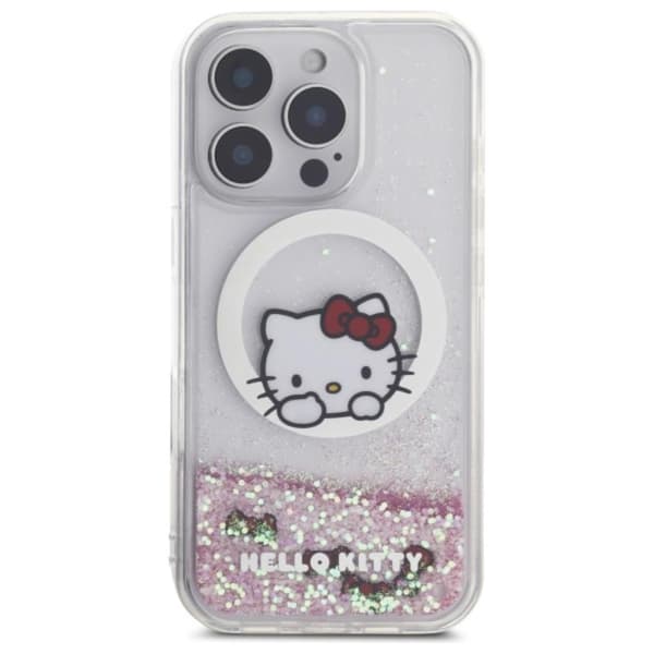 Hello Kitty Liquid Glitter Sweet Kitty Rosetter MagSafe - iPhone 16 Pro Max Skal (Vit)