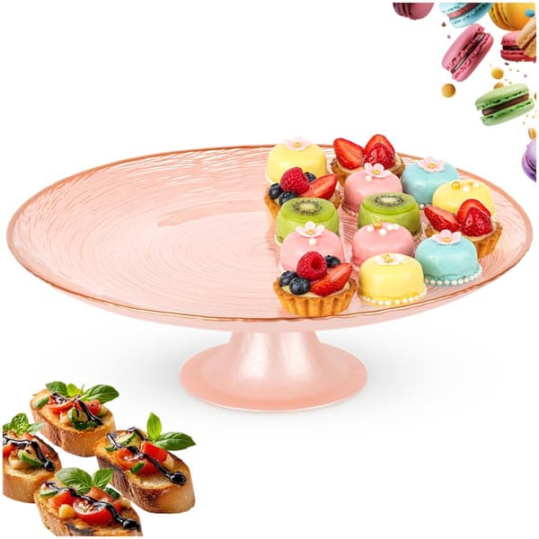 Glas kagefad med fod rosa 28 cm