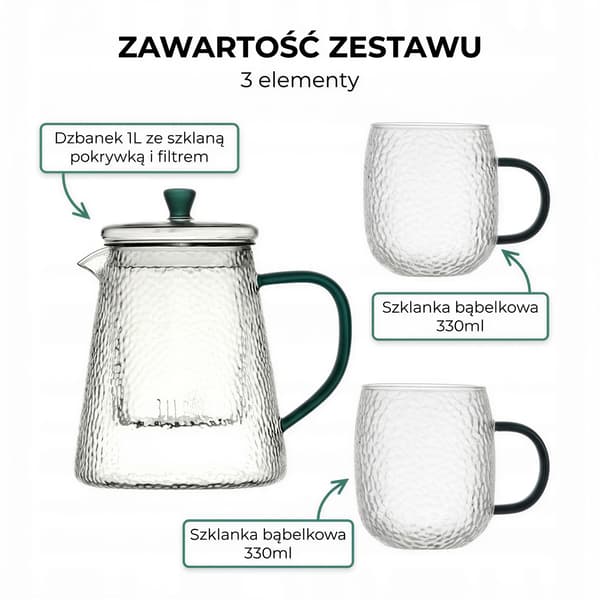 1L TEIGN + 2 GLAS 300 ML GRÖNT GLASÖRA