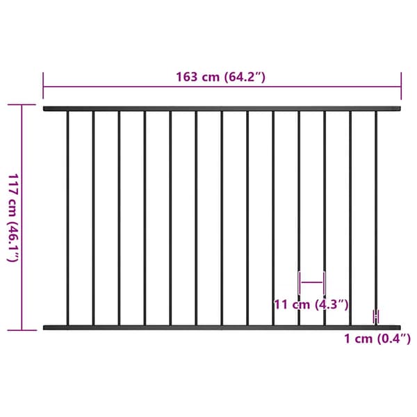 vidaXL hegnspanel pulverlakeret stål 1,63x1,25 m sort