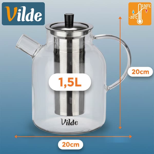 Glas tekanna med teinfuser värmetålig 1,5 l