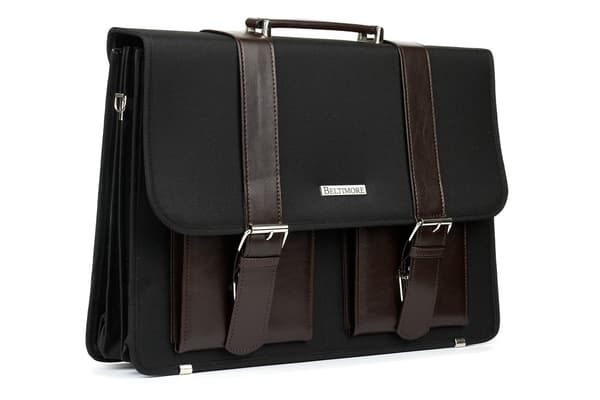 Beltimore luksus herremappe, stor laptoptaske, sort og brun, I36