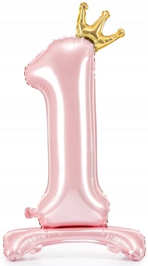 Stående folieballon nummer "1", 84 cm, lyserød