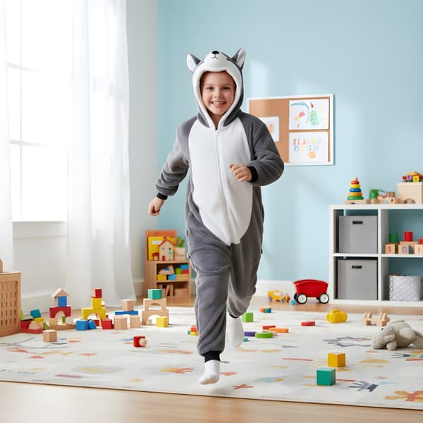 Kigurumi-pyjamas husky förklädnad grå barn 115-125 cm