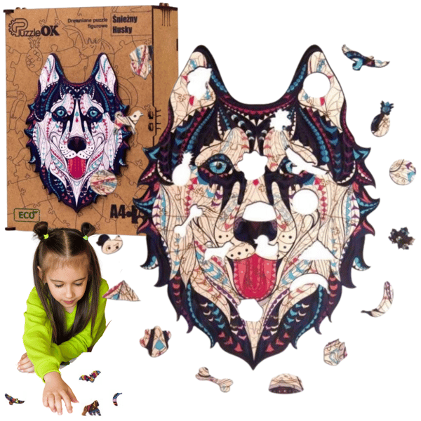 Träpussel husky snöhund pussel A4