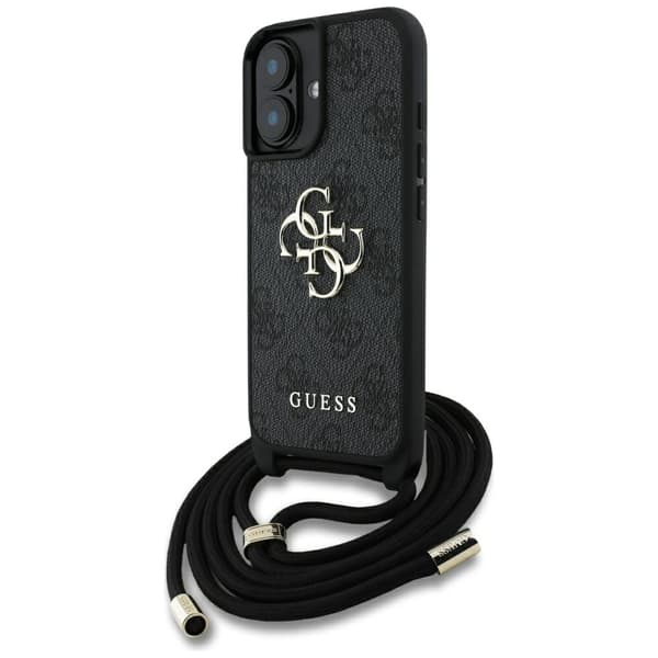 Guess 4G Stort Logo Snorrem Crossbody-etui til iPhone 16 Sort