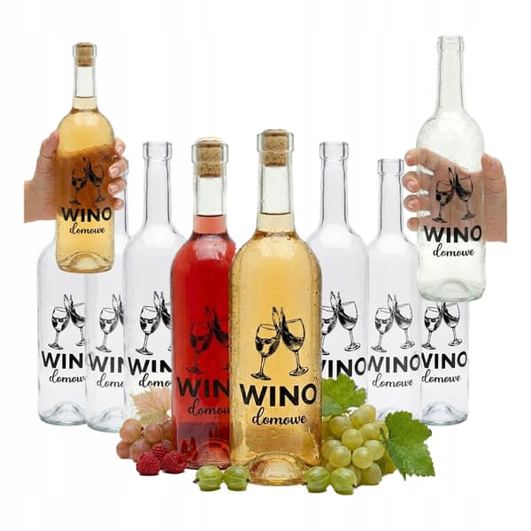Vinflaskor med tryck, hemvin, 750ml, färglös flaska, 0,75l, 10x