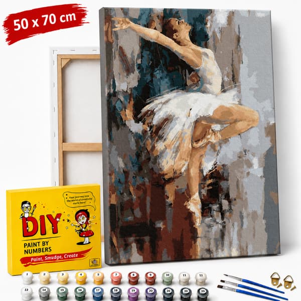 Måla efter siffror-bild med ram Ballerina i vitt 50x70 cm