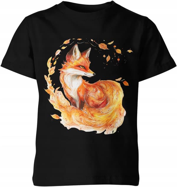 BARN-T-SHIRT MED RÄVTRYCK RÄV HÖSTLÖV RÖDA MED DJUR