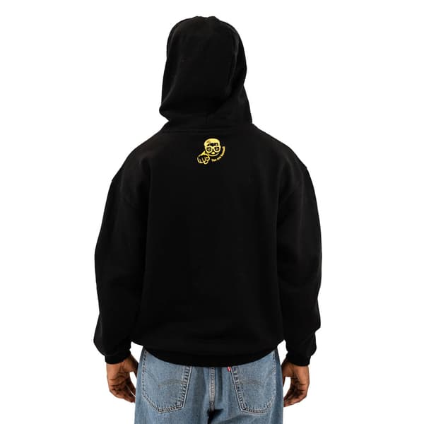 Sort oversized sweatshirt med trendy brillemønster, stilfuld og behagelig, M