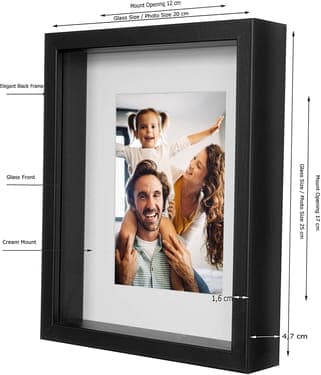 3D fotoramme dyb skyggeboks 20x25 cm rektangulær sort