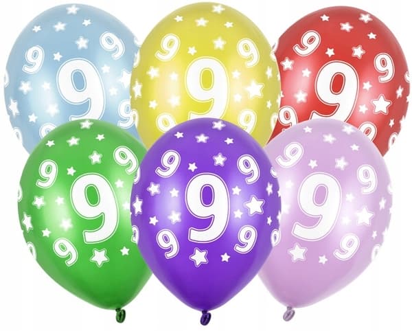 Ballonger med tryck 9-årsdag, 5 st. 1 förpackning.