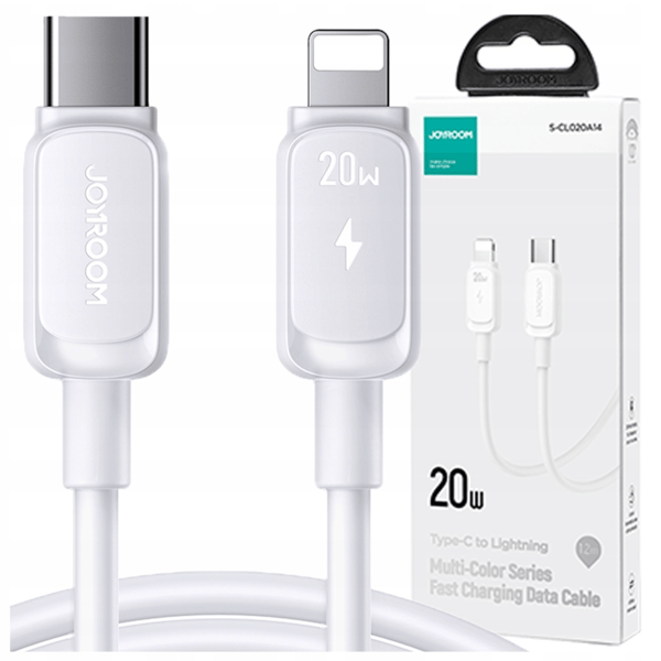 Joyroom Multi-Color Series A14 USB-C / Lightning-kabel 20W 1,2 m - Vit