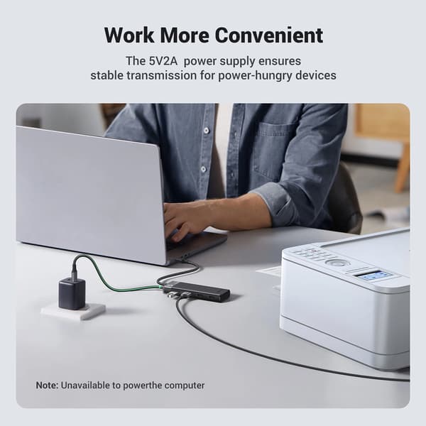Ugreen CM653 HUB med 4 USB-A porte og USB-A strømkabel - Sort